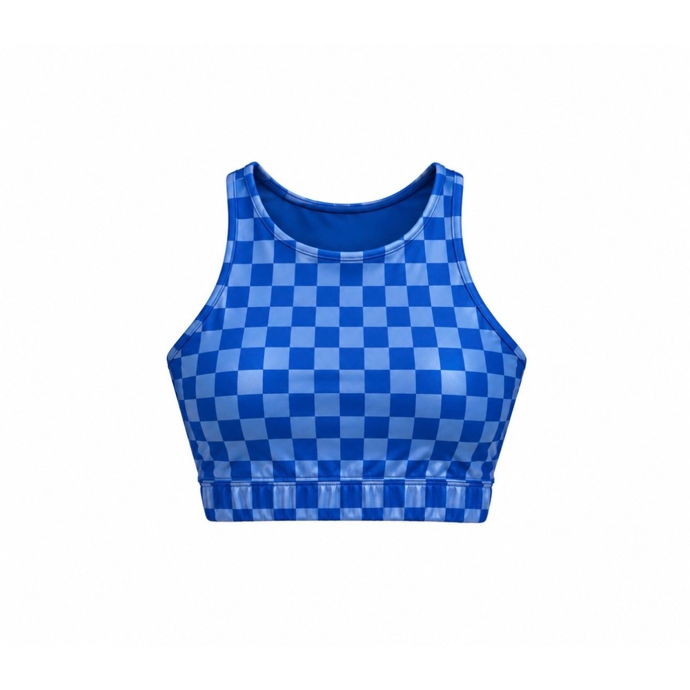 Peloton Sports Bra Women Large Blue NWOT Checkered Metallic Racerback P0013467